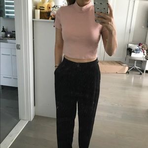 Pink mock neck crop top